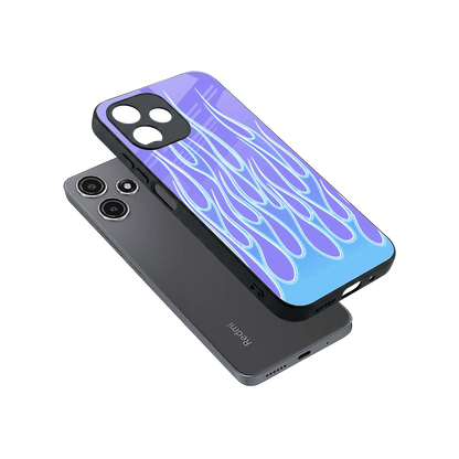 Flames Blue sleek redmi 12 5g cover with tempered glass back and TPU edges