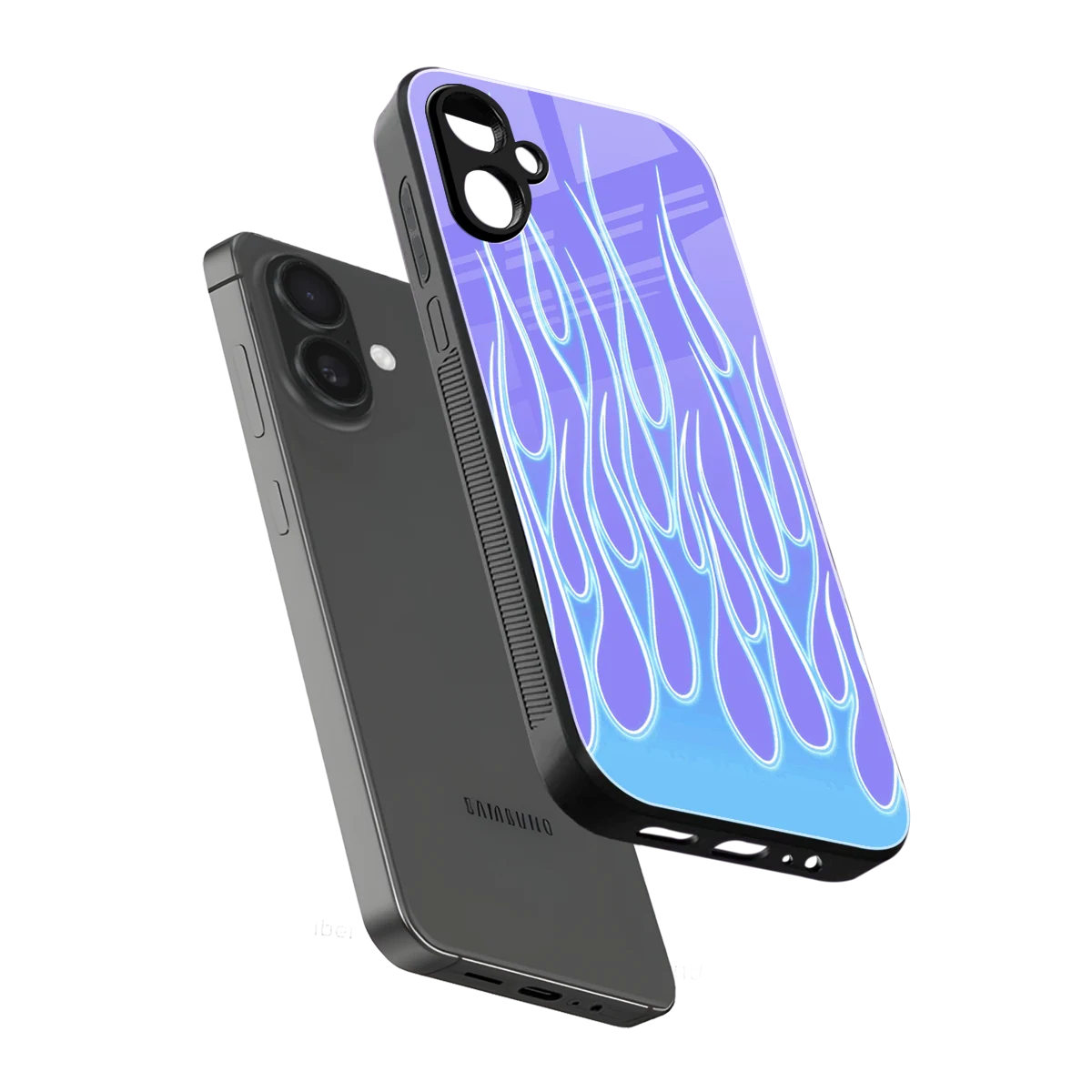 Flames Blue sleek samsung galaxy a06 5g cover with tempered glass back and TPU edges