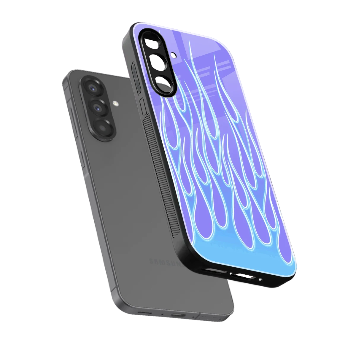 Flames Blue sleek samsung galaxy a37 5g cover with tempered glass back and TPU edges