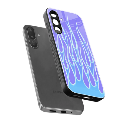 Flames Blue sleek samsung galaxy m56 5g cover with tempered glass back and TPU edges
