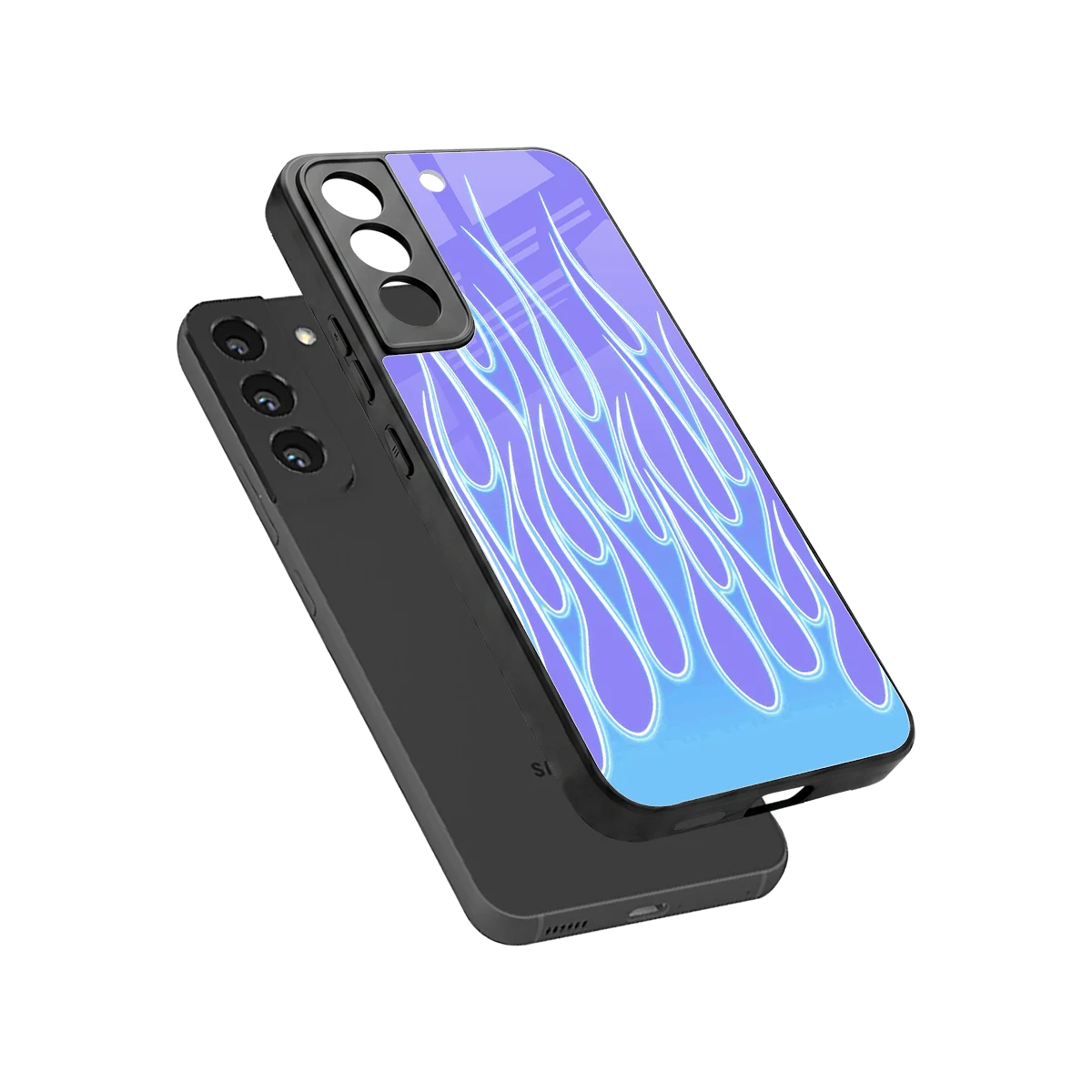 Flames Blue sleek samsung galaxy s22 cover with tempered glass back and TPU edges
