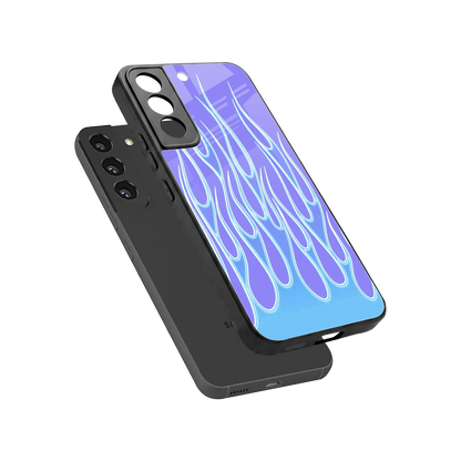 Flames Blue sleek samsung galaxy s22 cover with tempered glass back and TPU edges