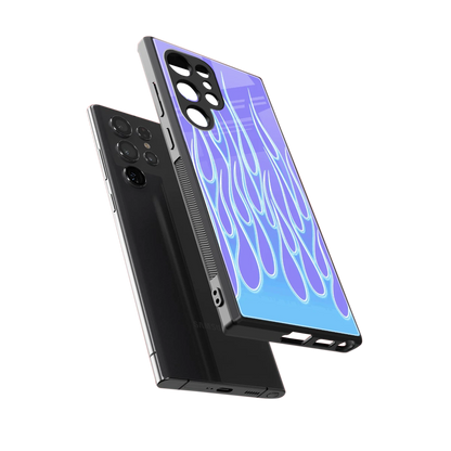 Flames Blue sleek samsung galaxy s23 ultra cover with tempered glass back and TPU edges