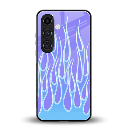 Flames Blue back phone cover | glass case for samsung galaxy s25