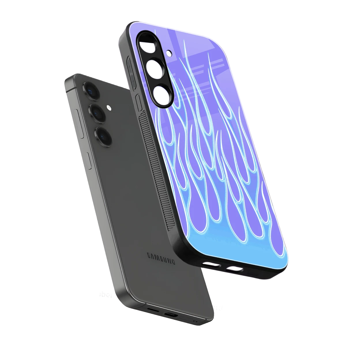 Flames Blue sleek samsung galaxy s25 cover with tempered glass back and TPU edges