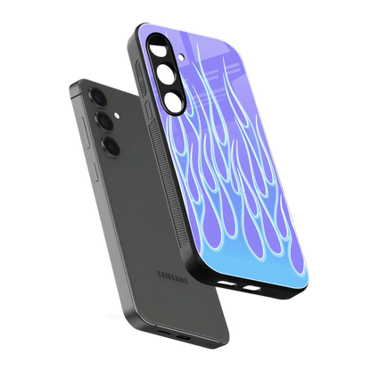 Flames Blue sleek samsung galaxy s25 cover with tempered glass back and TPU edges