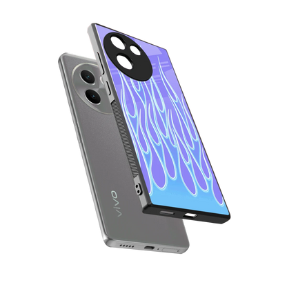 Flames Blue sleek vivo v30e cover with tempered glass back and TPU edges