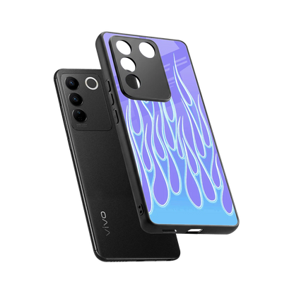 Flames Blue sleek vivo v27 5g cover with tempered glass back and TPU edges