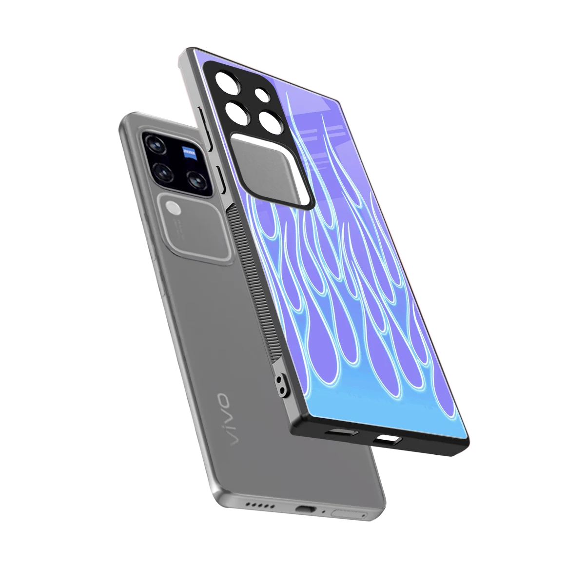Flames Blue sleekvivo v30 pro cover with tempered glass back and TPU edges