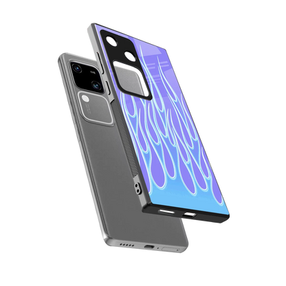 Flames Blue sleek vivo v30 cover with tempered glass back and TPU edges