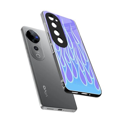 Flames Blue sleek vivo v40 pro cover with tempered glass back and TPU edges