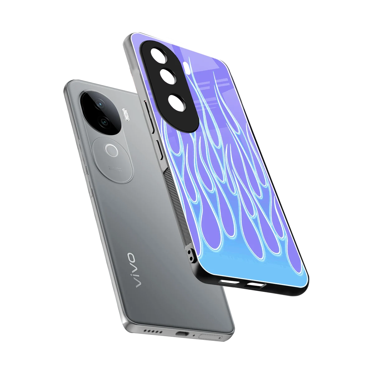 Flames Blue sleek vivo v40e cover with tempered glass back and TPU edges