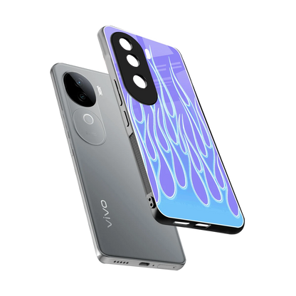 Flames Blue sleek vivo v40e cover with tempered glass back and TPU edges