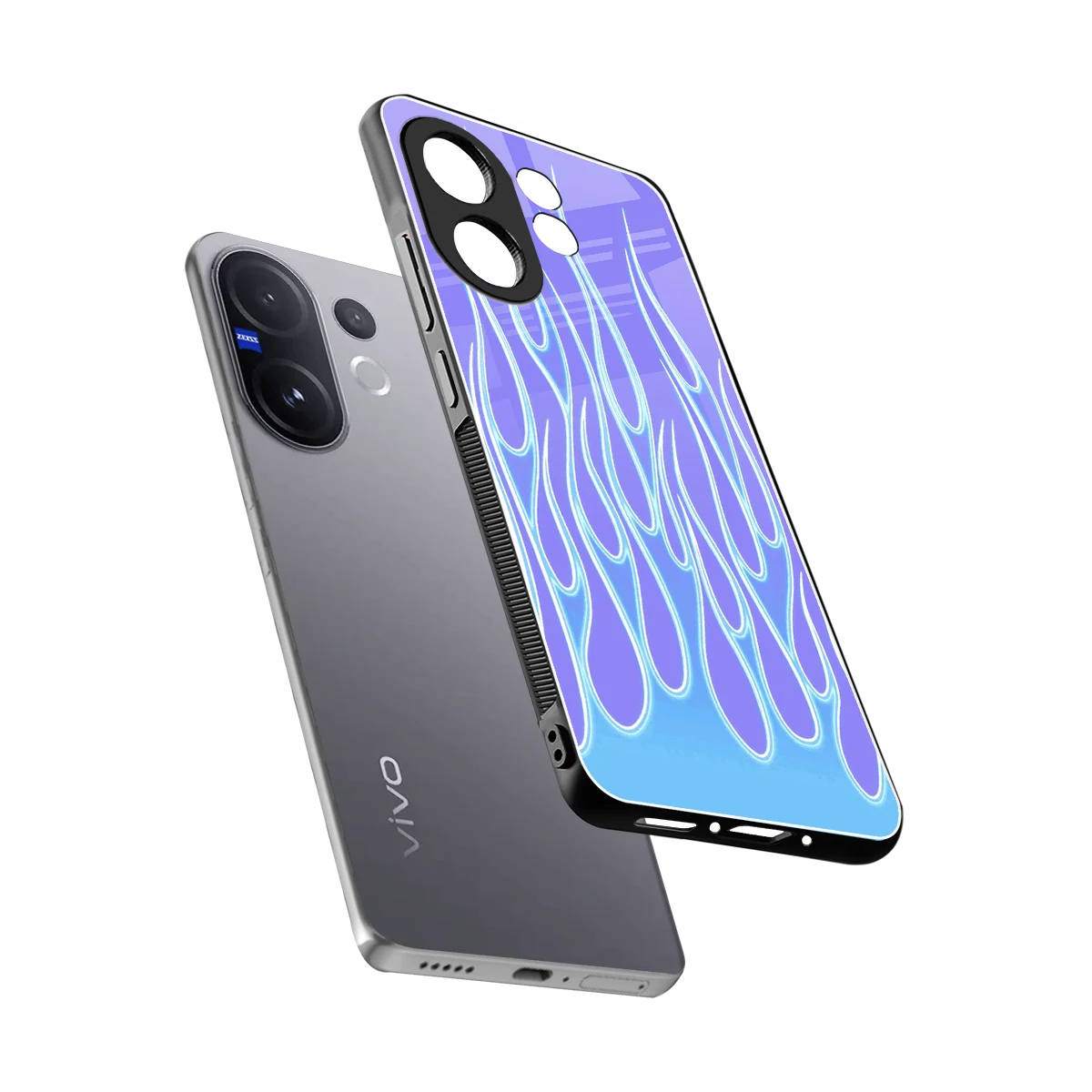 Flames Blue sleek vivo v60 cover with tempered glass back and TPU edges