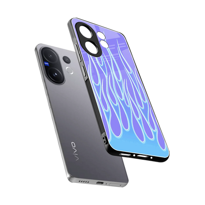 Flames Blue sleek vivo v60 cover with tempered glass back and TPU edges