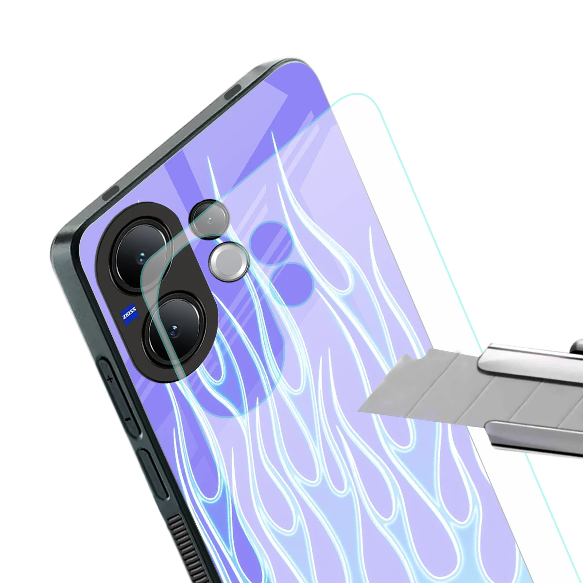Flames Blue stylish phone case for vivo v60 | glossy glass and slim fit