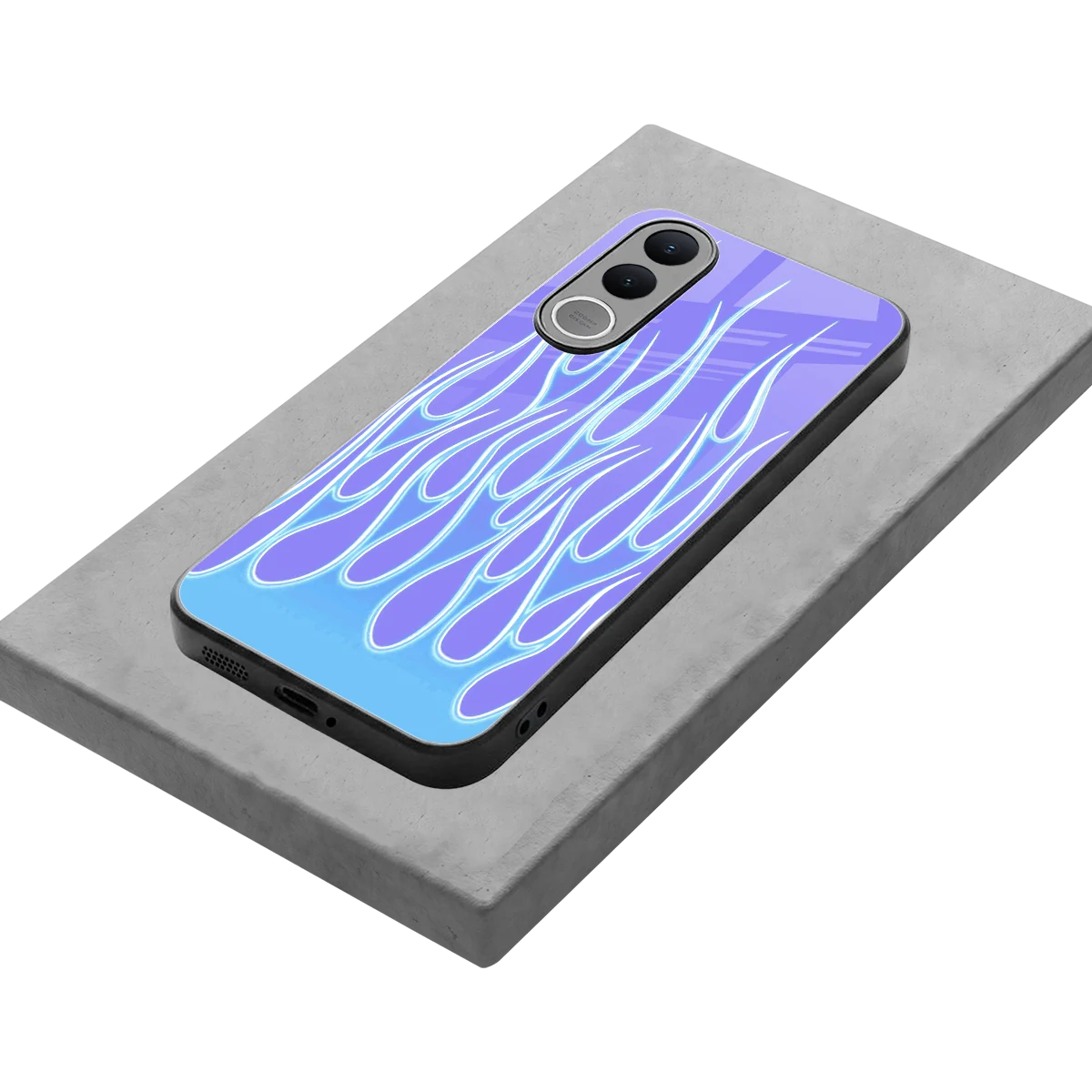 Flames Blue stylish phone case for vivo v70 fe | glossy glass and slim fit