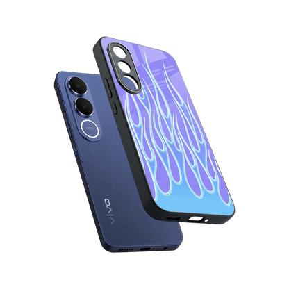 Flames Blue sleek vivo v70 fe cover with tempered glass back and TPU edges