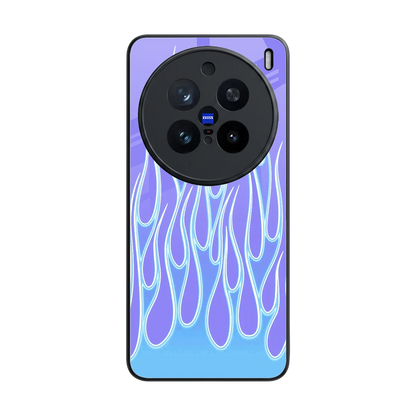 Flames Blue back phone cover | glass case for vivo x200 pro