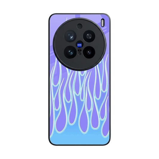 Flames Blue back phone cover | glass case for vivo x200 pro