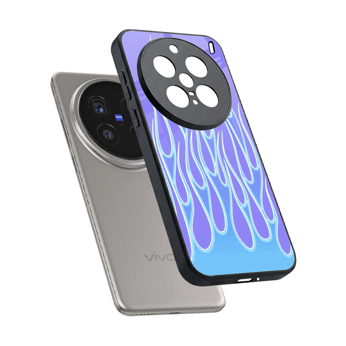 Flames Blue sleek vivo x200 pro cover with tempered glass back and TPU edges