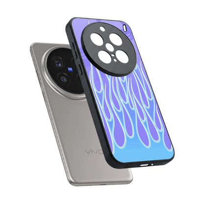 Flames Blue sleek vivo x200 pro cover with tempered glass back and TPU edges