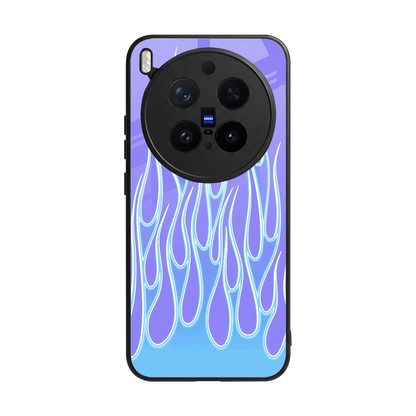 Flames Blue back phone cover | glass case for vivo x300 pro