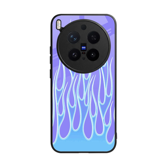 Flames Blue back phone cover | glass case for vivo x300 pro