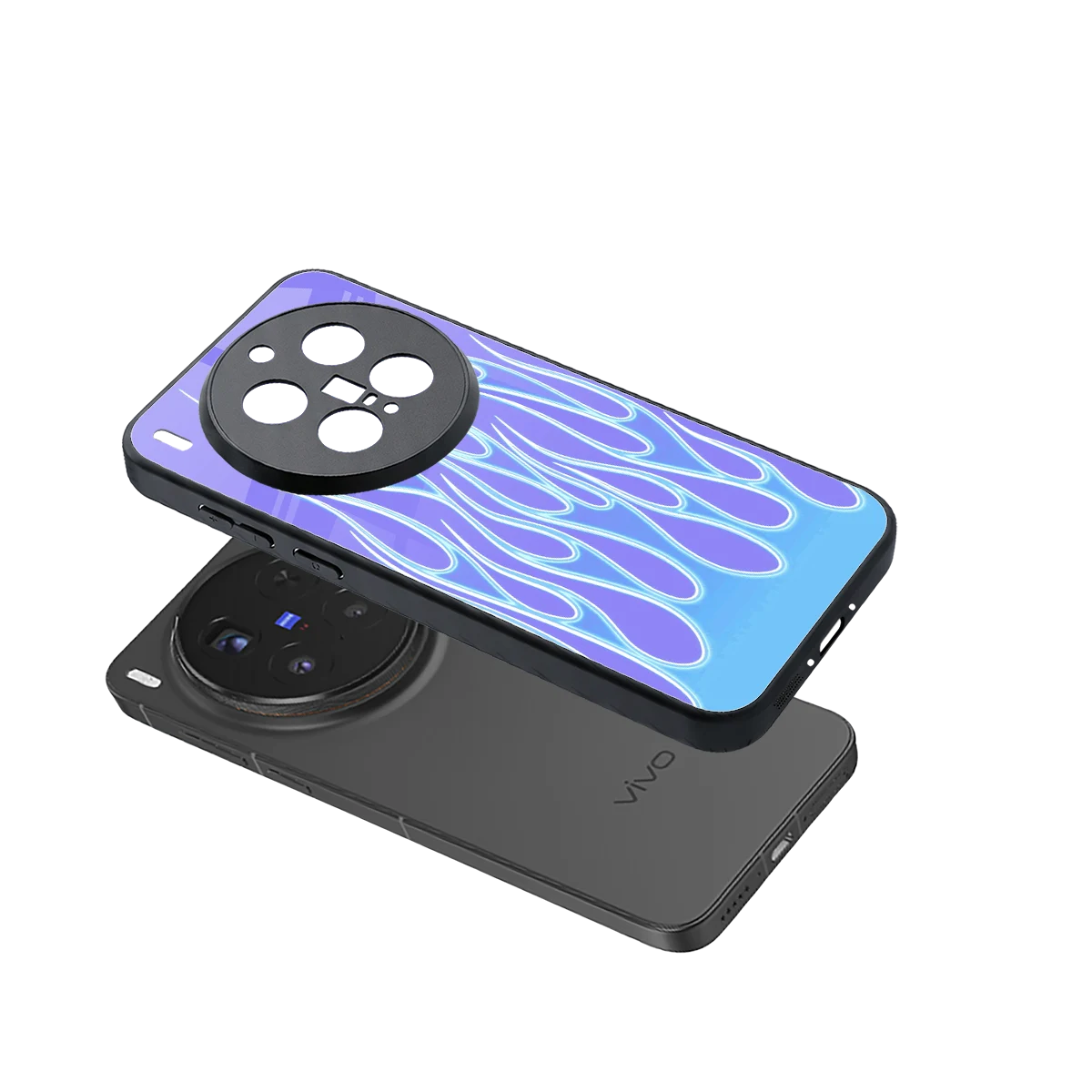 Flames Blue sleek vivo x300 pro cover with tempered glass back and TPU edges