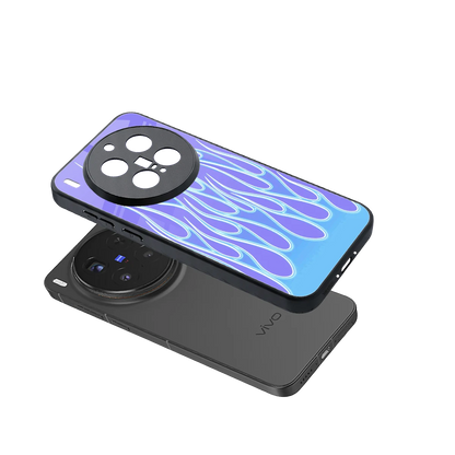 Flames Blue sleek vivo x300 pro cover with tempered glass back and TPU edges