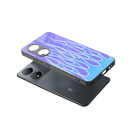 Flames Blue sleek Vivo-y100 cover with tempered glass back and TPU edges