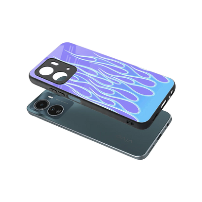 Flames Blue sleek vivo y16 cover with tempered glass back and TPU edges
