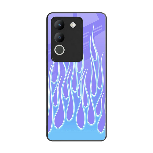 Flames Blue back phone cover | glass case for vivo y200 5g