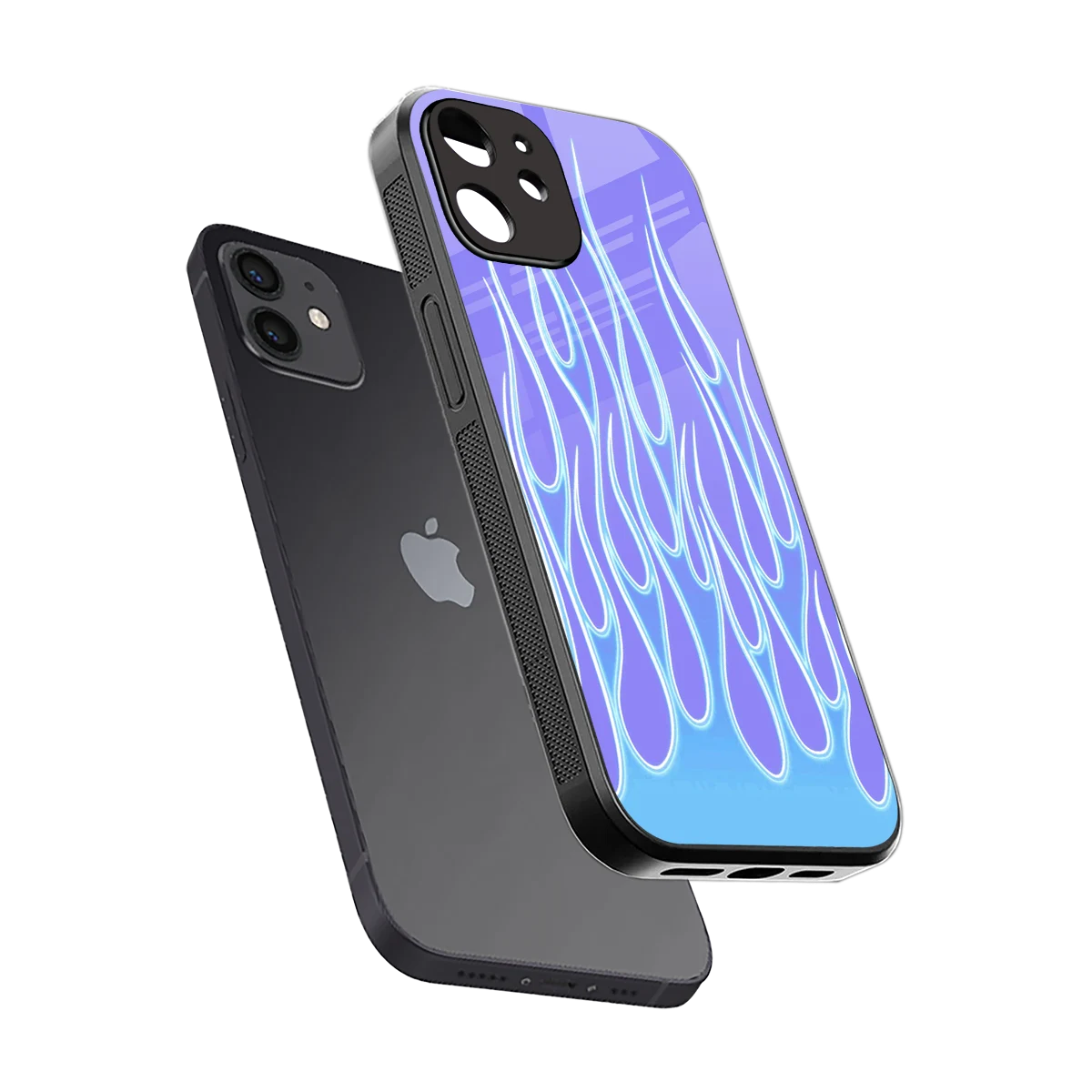 Flames Blue sleek iphone 12 cover with tempered glass back and TPU edges