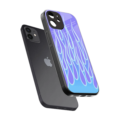 Flames Blue sleek iphone 12 cover with tempered glass back and TPU edges