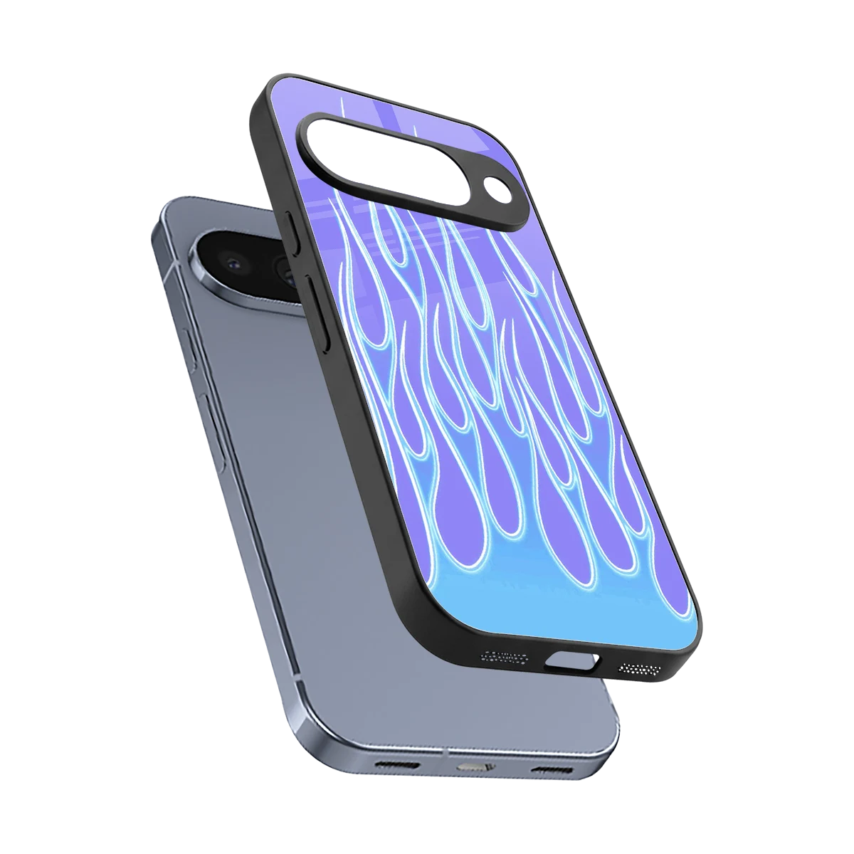 Flames Blue sleek google pixel 10 cover with tempered glass back and TPU edges