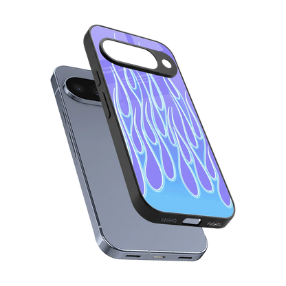 Flames Blue sleek google pixel 10 cover with tempered glass back and TPU edges