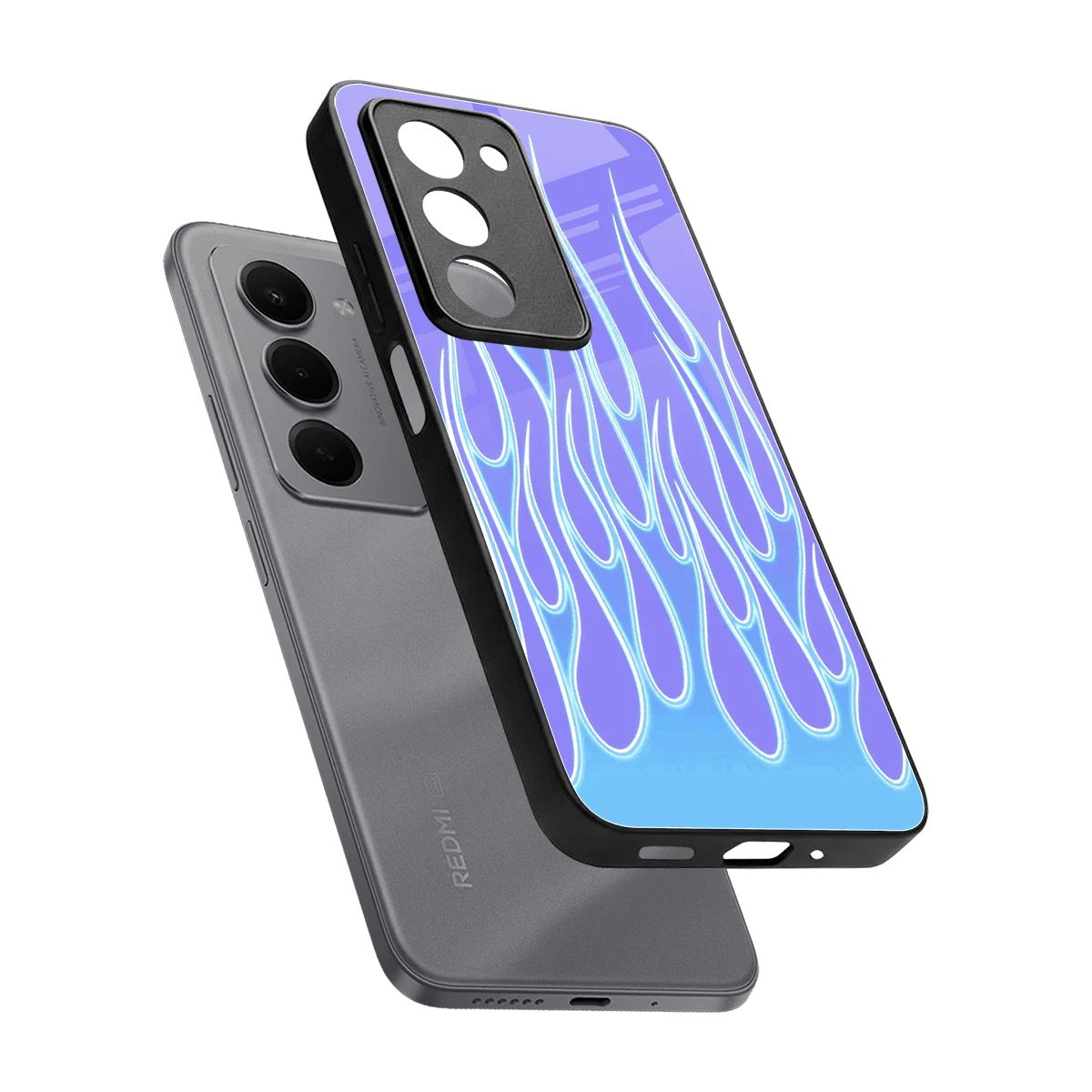 Flames Blue sleek redmi 15 5g cover with tempered glass back and TPU edges