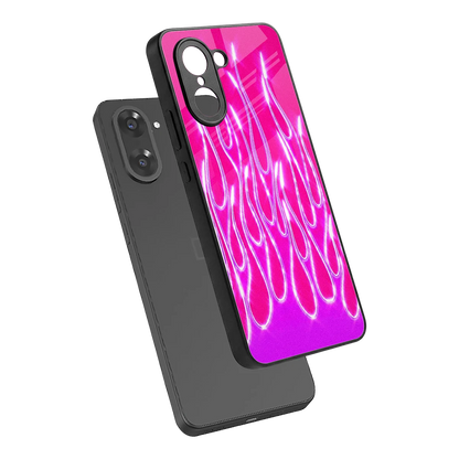 Flames Hot Pink sleek oneplus nord ce5 5g cover with tempered glass back and TPU edges