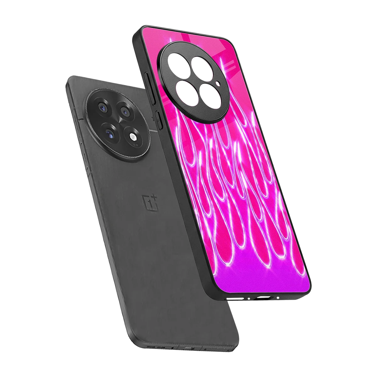 Flames Hot Pink sleek oneplus 13 cover with tempered glass back and TPU edges