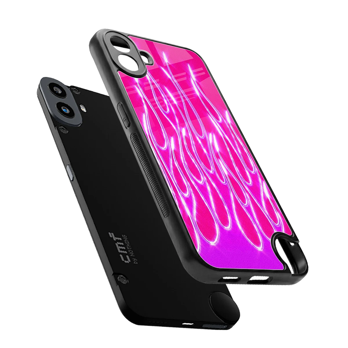 Flames Hot Pink sleek cmf nothing phone 1 cover with tempered glass back and TPU edges