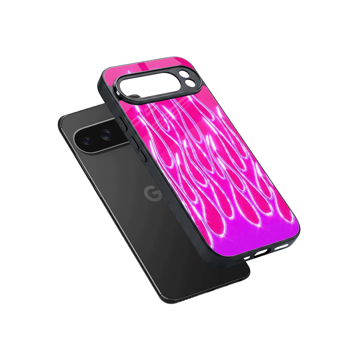 Flames Hot Pink sleek google pixel 10 pro xl cover with tempered glass back and TPU edges