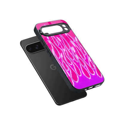 Flames Hot Pink sleek google pixel 10 pro xl cover with tempered glass back and TPU edges