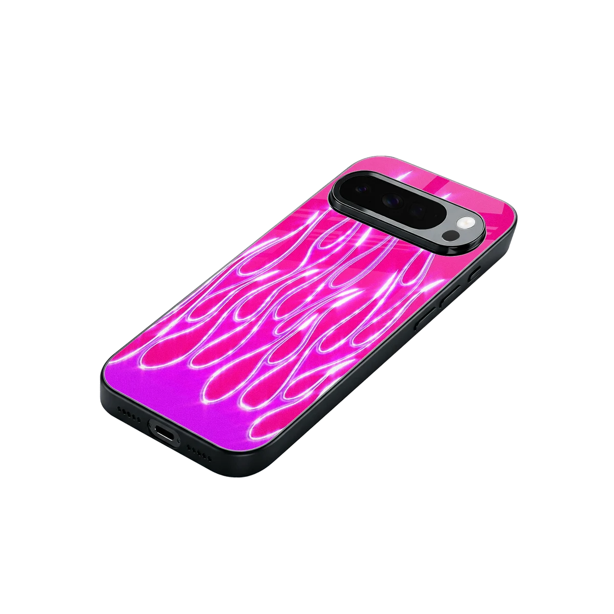 Flames Hot Pink stylish phone case for google pixel 10 pro xl | glossy glass and slim fit