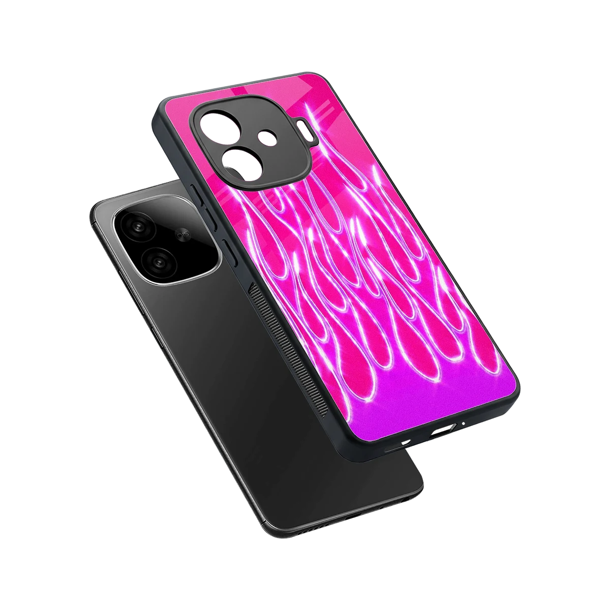 Flames Hot Pink sleek iqoo neo 10r 5g cover with tempered glass back and TPU edges