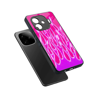 Flames Hot Pink sleek iqoo neo 10r 5g cover with tempered glass back and TPU edges