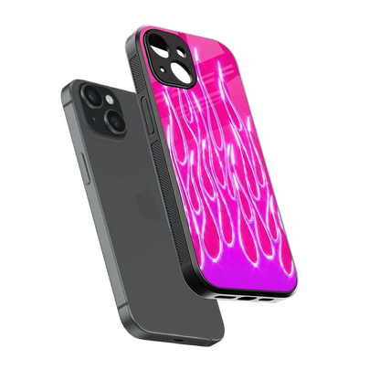 Flames Hot Pink sleek iphone 13 mini cover with tempered glass back and TPU edges