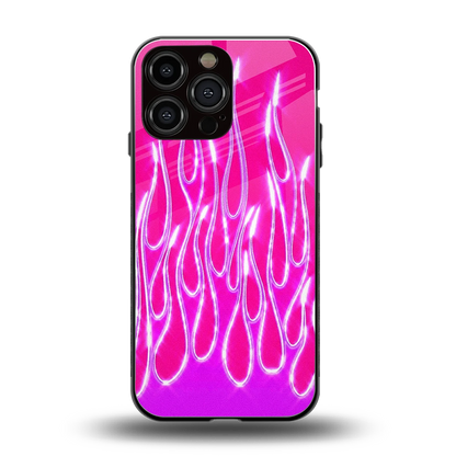 Flames Hot Pink back phone cover | glass case for iphone 14 pro max