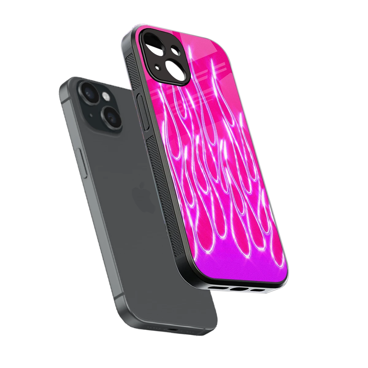 Flames Hot Pink sleek iphone 13 cover with tempered glass back and TPU edges