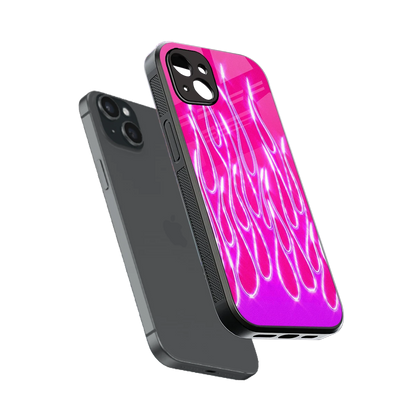 Flames Hot Pink sleek iphone 14 plus cover with tempered glass back and TPU edges